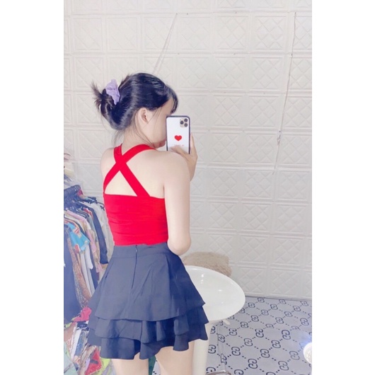Áo ống hai dây đan xéo bản to vải porip mềm mịn