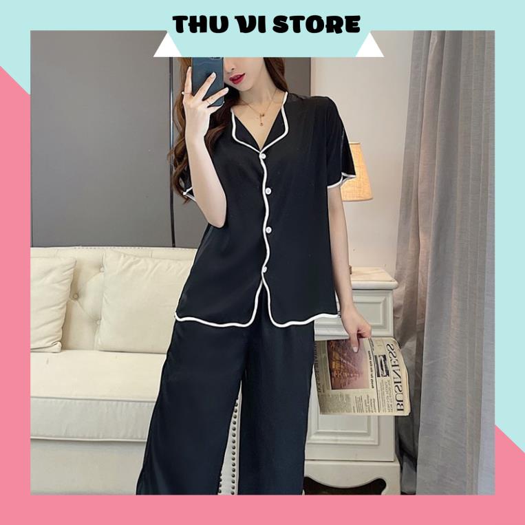 Đồ Bộ Pijama, Bộ Mặc Nhà Áo Nữ Lụa Tay Ngắn Quần Dài Cổ Lật Gợn Sóng Chất Liệu Lụa Satin Nhiều Màu, Form Rộng Rãi Thoáng | BigBuy360 - bigbuy360.vn