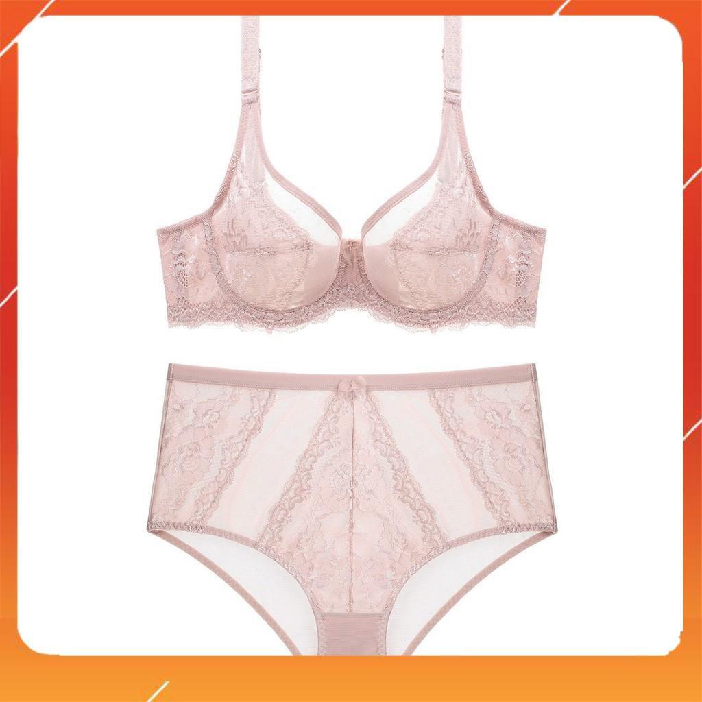 Set bộ đồ lót nữ ren áo có gọng, không mút dành cho các nàng có vòng 1 to hoặc đã nâng ngực, quần cạp cao Mã B20279