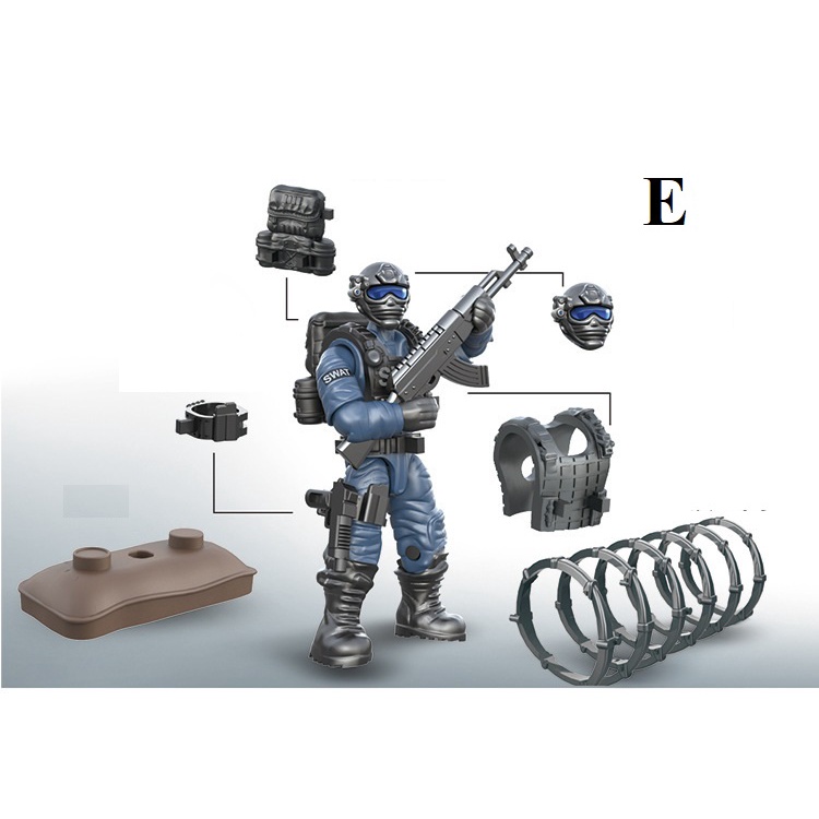 Bộ 6 nhân vật đồ chơi lắp ráp mô hình lính quân đội SWAT