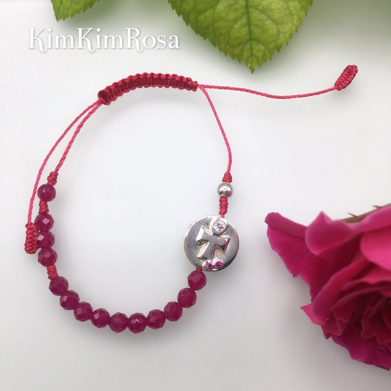 Chuỗi Mân Côi vòng tay đá Ruby nhân tạo Thánh Giá Đức Mẹ bạc S925 KimKimRosa trang sức jewelry silver Rosary bracelet