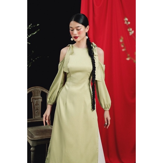 Áo dài MIEU Xuân Phương - HJ01 (Xanh lá)
