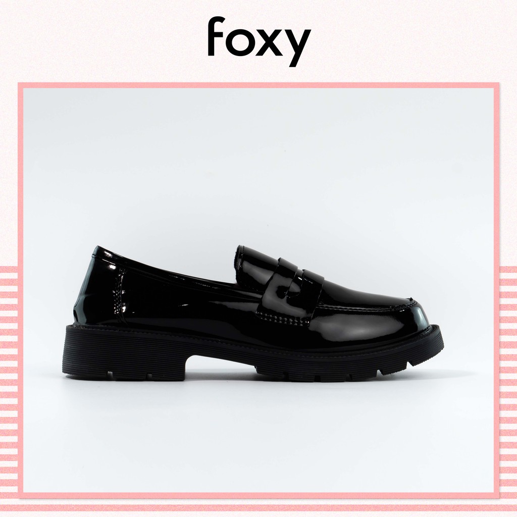 Giày Oxford Nữ FOXY Đen Bóng Chất Liệu Da Tổng Hợp Đế Cao 3cm - FOX019