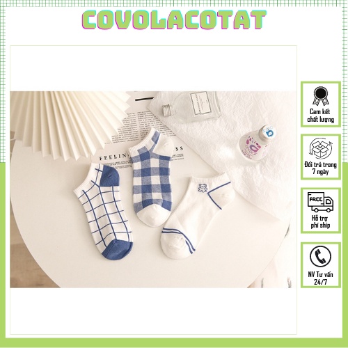 Set vớ nữ 5 đôi kèm túi tất cổ ngắn nhiều hình cotton phong cách hàn quốc covolacotat