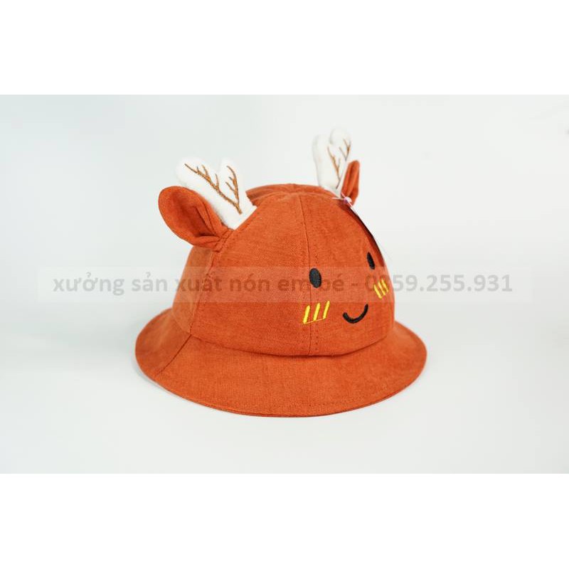 Nón cho bé , mũ trẻ em bucket rộng vành hình CHÚ HƯƠU vải NHUNG mềm êm