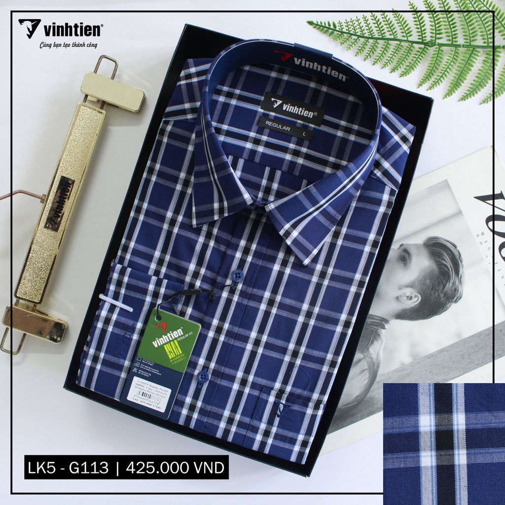 Áo Sơ Mi Dài Tay Caro Vải Bamboo Form Regular Vĩnh Tiến 425 | BigBuy360 - bigbuy360.vn