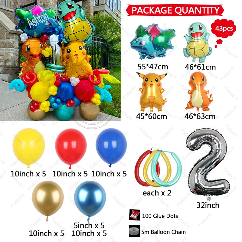 Set 43 Bong Bóng Họa Tiết Pokemon 32 "Số 1-9 Trang Trí Tiệc Sinh Nhật