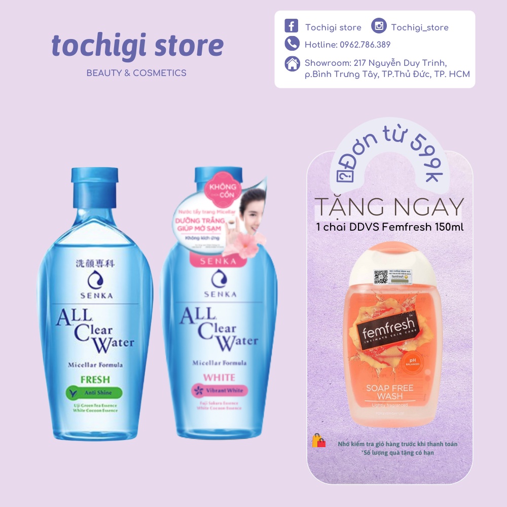 Nước tẩy trang dưỡng trắng Senka All Clear Water Micellar Formula 230ml Nhật Bản
