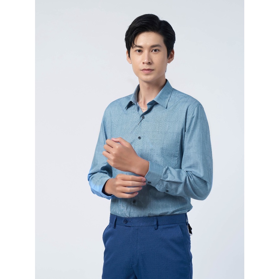Áo Sơ Mi Nam Dài Tay OWEN AR220792DT Somi Công Sở Vải Sợi Tre Cao Cấp Màu Xanh Kẻ Caro Nany Dáng Suông Tà Lượn Có Túi
