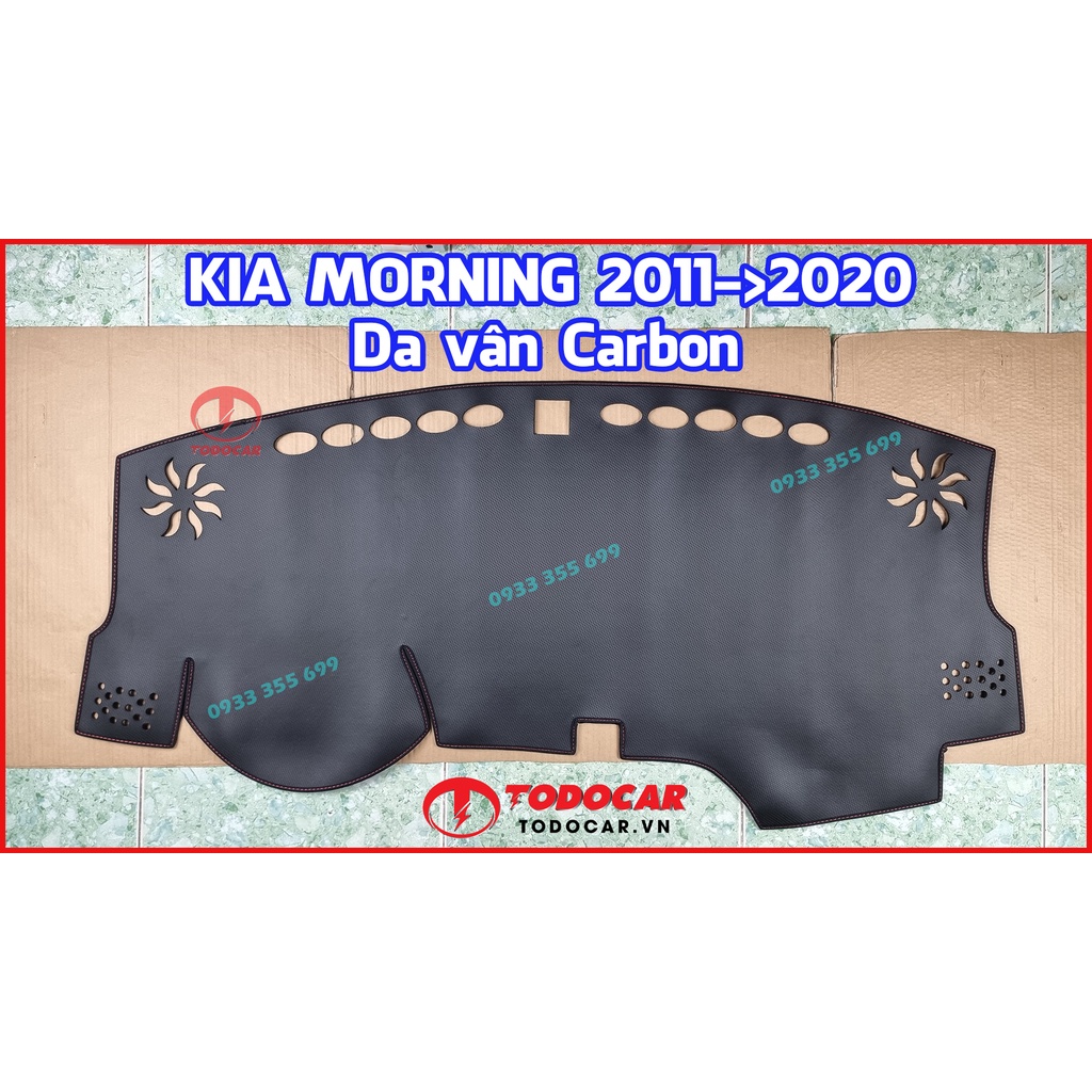 Thảm Taplo KIA MORNING bằng Nhung lông Cừu, Da vân Carbon, Da vân Gỗ