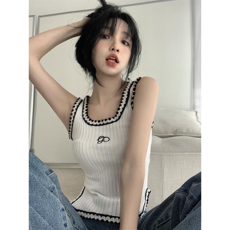 QKOOLE  Áo Croptop Dệt Kim Phong Cách Hàn Quốc Xinh Xắn Cho Nữ