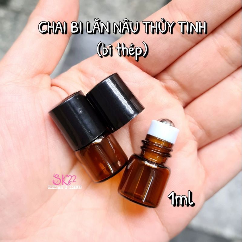 CHAI BI LĂN THỦY TINH NÂU 1ml/5ml/10ml (đầu bi thép ko rỉ)