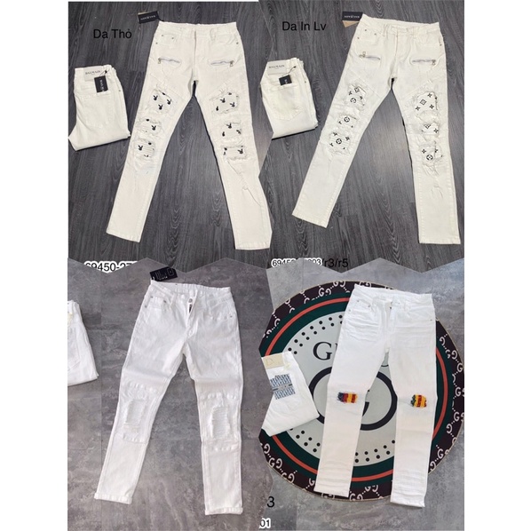 Quần Bò Nam Trắng AMR Vá Chất Đẹp - Quần Jeans Nam Trắng Siêu Đẹp