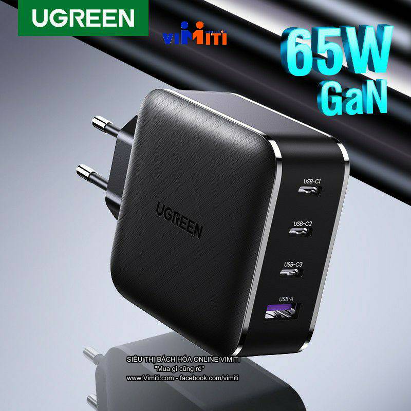 Cốc sạc nhanh 65w, 4 cổng Ugreen GAN 65w. sử dụng đa năng, mọi điện thoại. Hàng chính hãng Ugreen