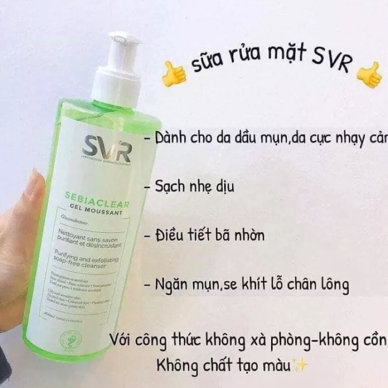 Sữa Rửa Mặt SVR Gel Moussant Cho Da Dầu Mụn & Da Nhạy Cảm 400 ml