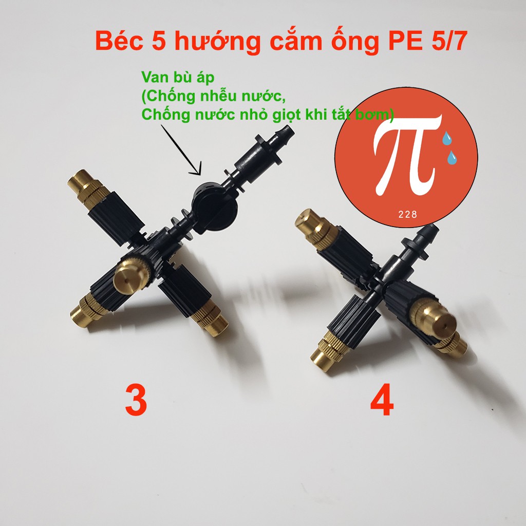 Béc phun sương 5 hướng tưới hoa lan đầu béc đồng van chống rỉ nhỏ giọt