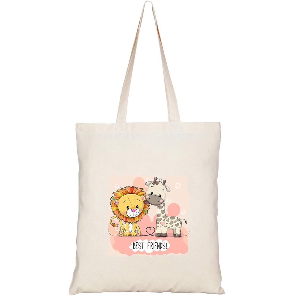 Túi vải tote canvas HTFashion in hình cute cartoon lion giraffe on HT549