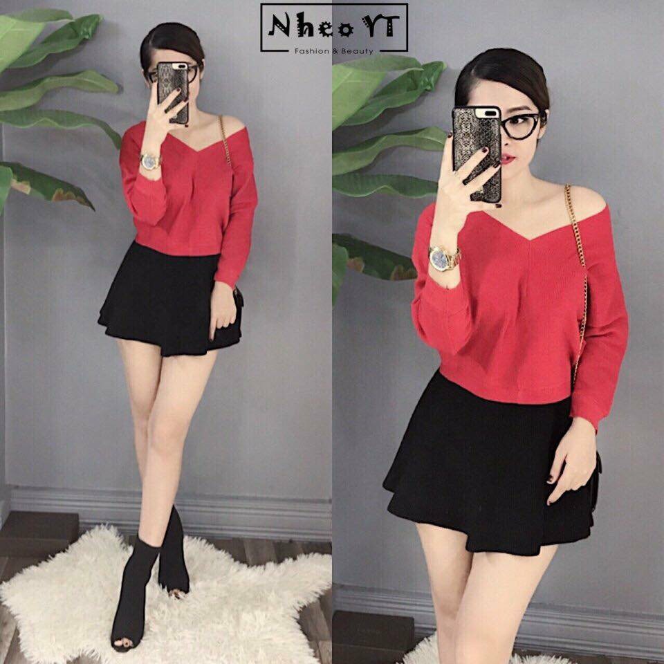 Áo len lệch vai