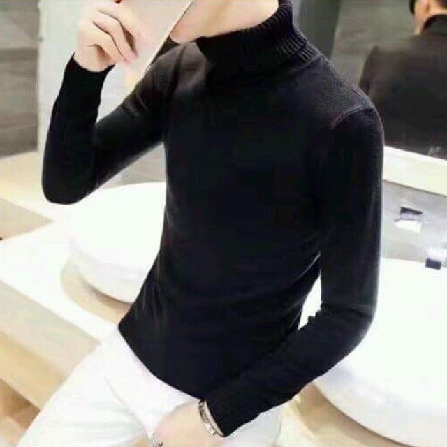 Áo len nam cổ lọ màu đen