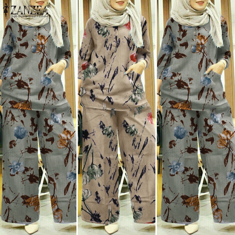 Zanzea Set Đồ Hồi Giáo Tay 3/4 In Họa Tiết Vintage Cho Nữ