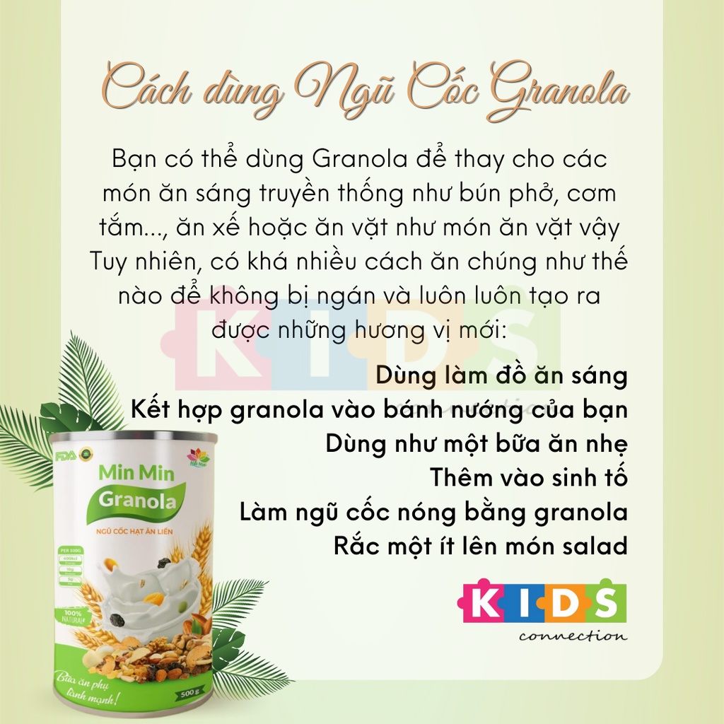 Ngũ cốc hạt ăn liền Granola Min Min, ngũ cốc dinh dưỡng dạng hạt ăn liền (hộp 500g)