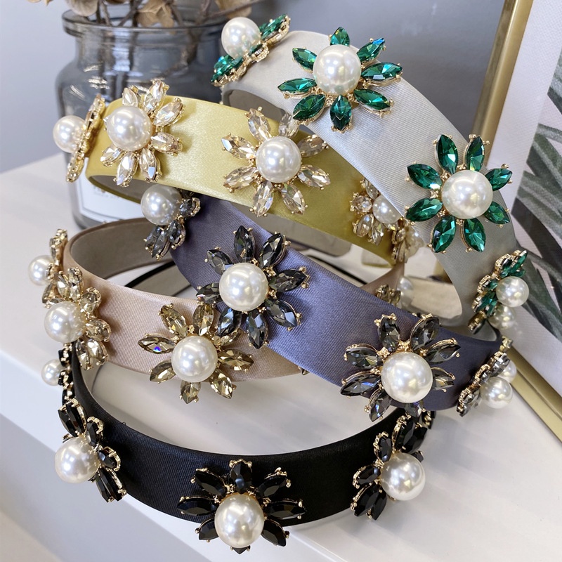 Băng Đô Cài Tóc Đính Đá Kim Cương Ngọc Trai Giả Phong Cách Baroque Âu Mỹ Màu Sắc Ngọt Ngào