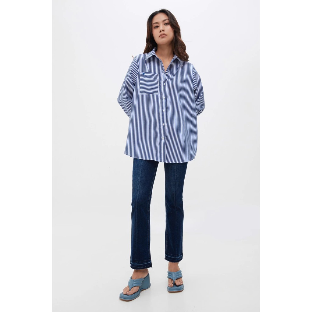 TheBlueTshirt -  Áo Sơ Mi Phom Rộng Nữ -  Pocket Oversized Shirt Bold Stripes
