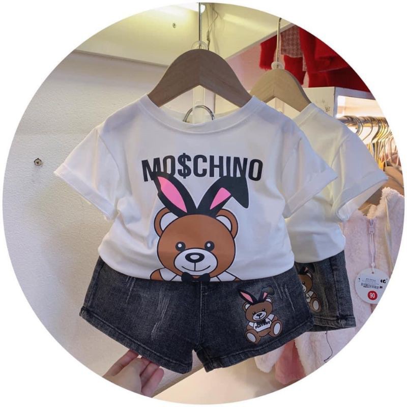 set áo thun quần bò bé gái