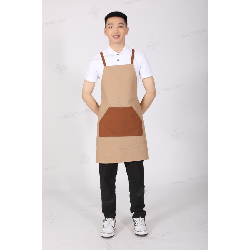 Tạp dề yếm chất liệu kaki cực đẹp - Màu be phối túi đen nổi bật - Chuẩn form dáng khi mặc, dễ dàng hoạt động, làm việc