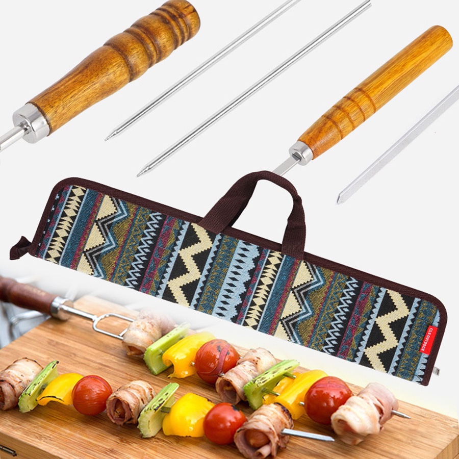 Bộ dụng cụ 7 que xiên nướng bằng thép không gỉ tiện dụng dùng khi đi dã ngoại, nấu nướng tại nhà tiệc tùng bạn bè