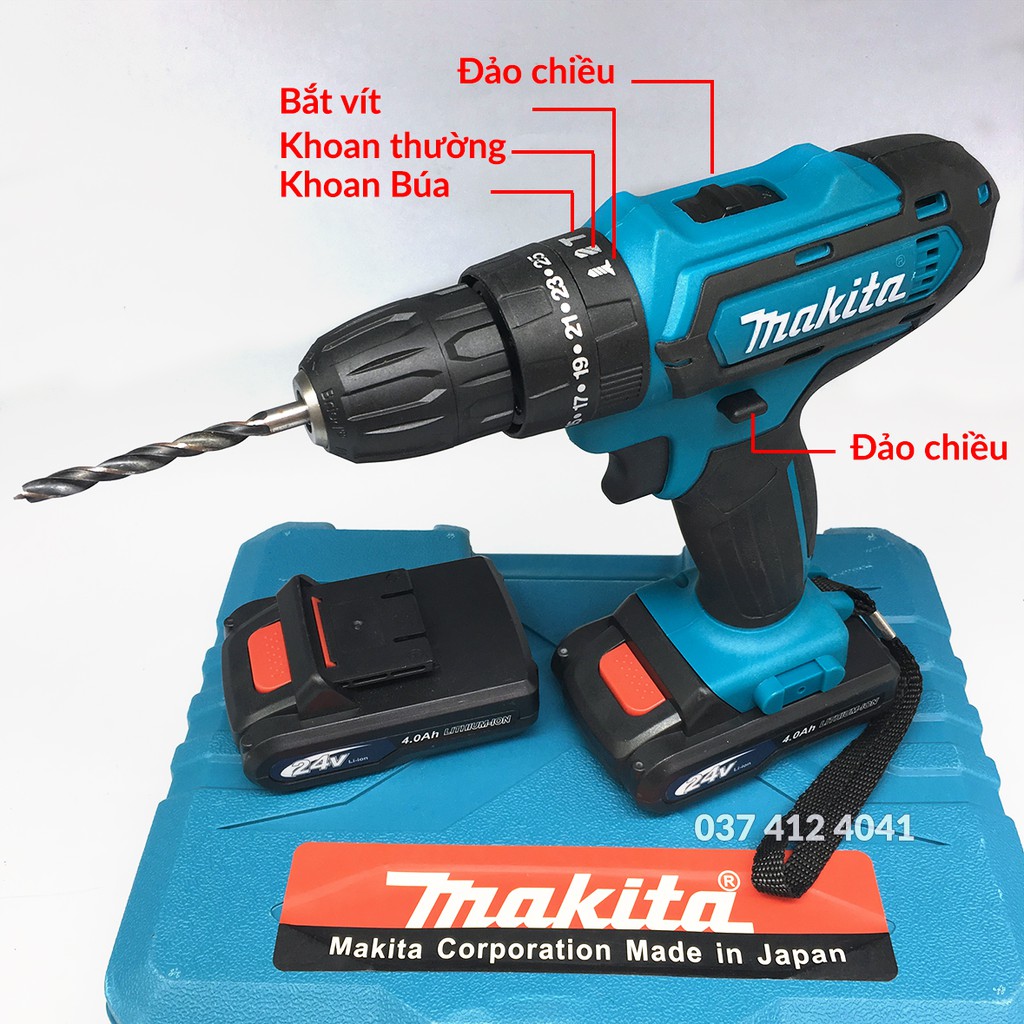 Máy Khoan Bắt Vít Pin Makita 24V - 3 Chức Năng Có Búa - Full Phụ Kiện Ảnh Thật