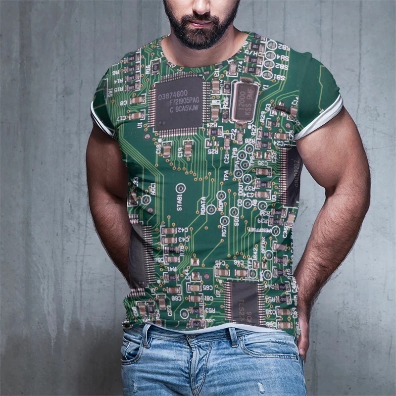 Áo Thun Tay Ngắn In Hình Chip Điện Tử 3D Phong Cách Hip Hop Cá Tính Cho Nam Nữ