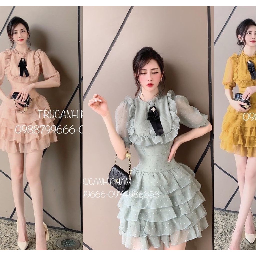 ĐẦM ĐI TIỆC ĐI CHƠI PHỐI BÈO TẦNG, TAY BỒNG NHẸ KÈM TAG 3 MÀU