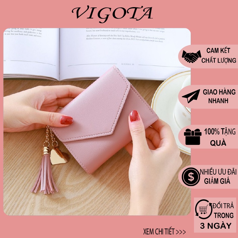 Ví Nữ Mini - 💖FREESHIP 50K💖 Ví Nữ Đẹp Giá Rẻ Cầm Tay Tua Rua Trái Tim VD02