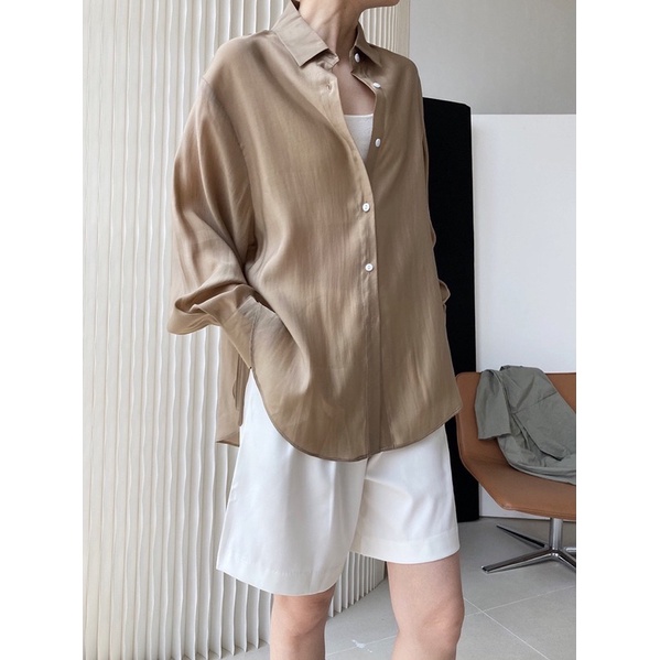 Áo sơ mi chất liệu tơ thắt nơ eo - A002