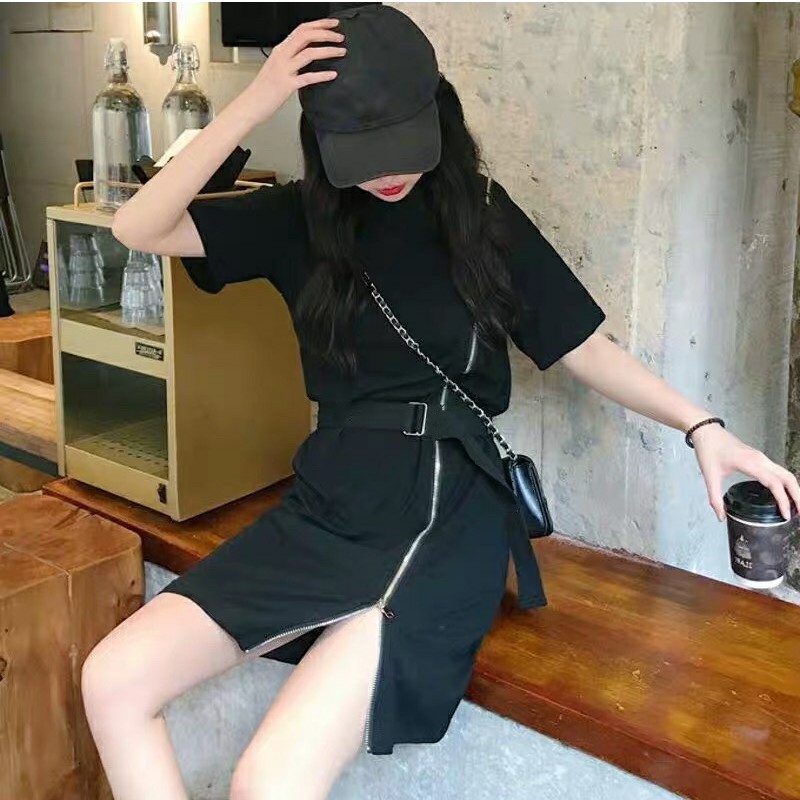 [HOT NEW] VÁY XẺ VẠT KHÓA CHÉO TẶNG KÈM DÂY LƯNG ĐEN