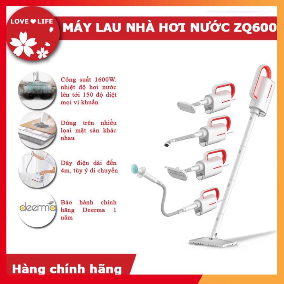 Máy Lau Nhà Hơi Nước Nóng DEERMA ZQ600/ZQ610, Công Suất 1600W, thời gian làm nóng 20s, bình nước 230ml_lovelife66