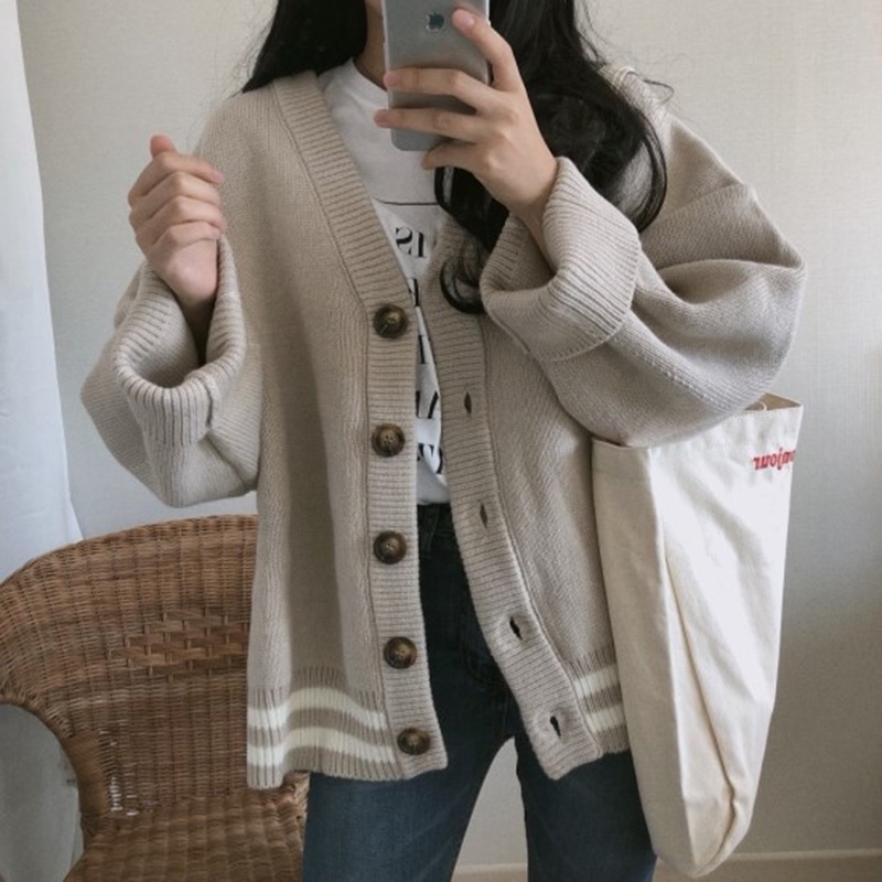 Áo khoác cardigan IELGY dệt kim kẻ sọc phong cách đi học tươi tắn nhỏ gọn dành cho nữ