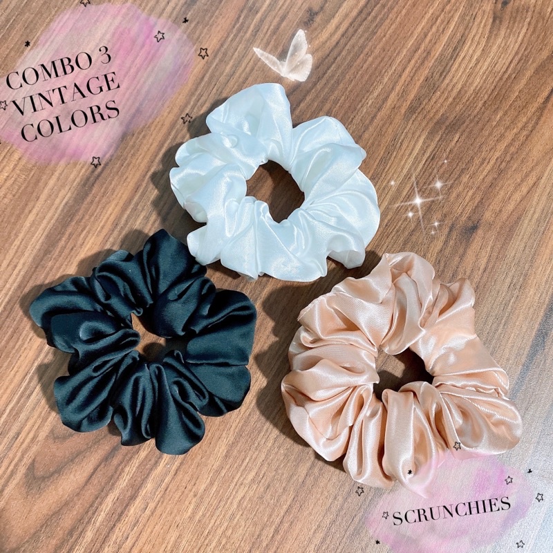 Set 3 dây cột tóc scrunchies satin siêu nhún TIMSTORE phong cách đơn giản hàn quốc