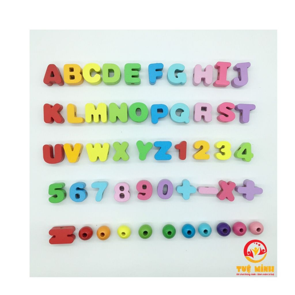 Xâu hạt gỗ 106 chi tiết nhiều chủ đề đồ chơi trí tuệ cho bé phát triển tư duy Tuệ Minh Kids