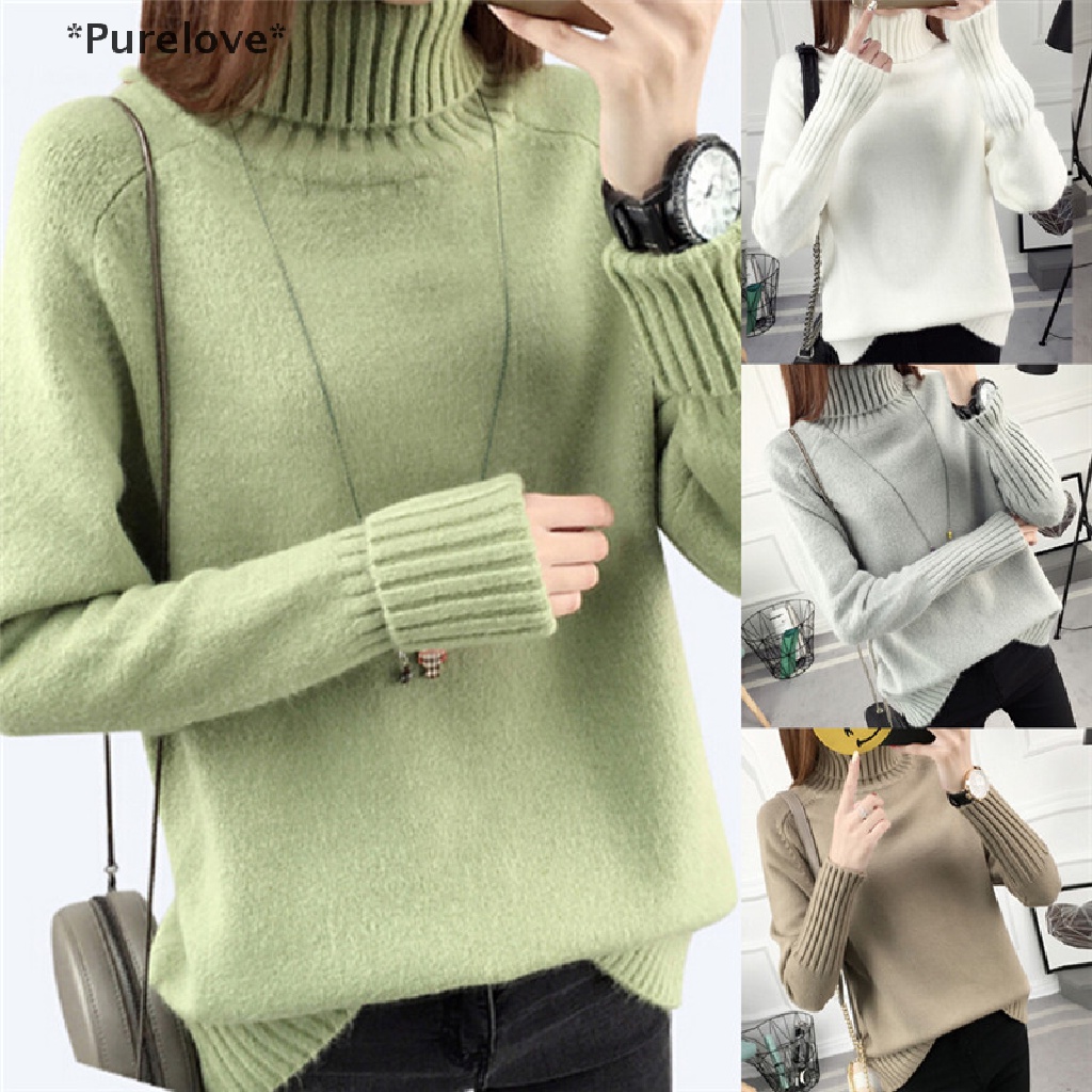 Áo Sweater Dệt Kim Cổ Lọ Ấm Áp Xinh Xắn Cho Nữ