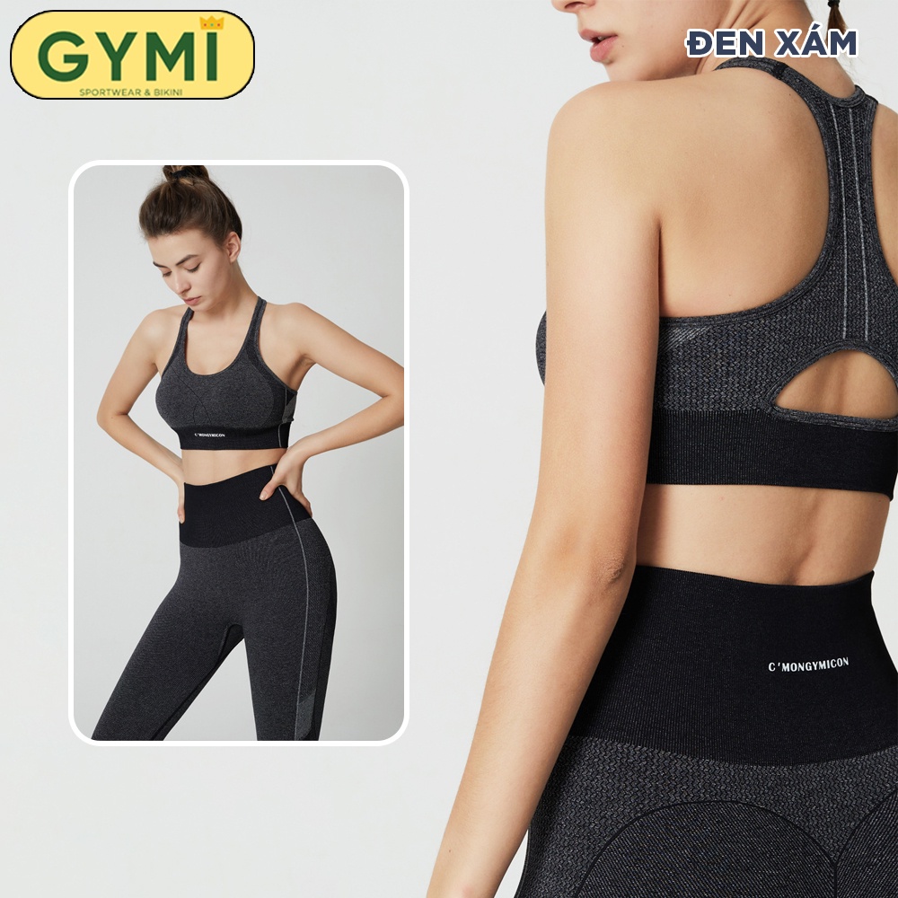 Set bộ đồ tập gym yoga nữ GYMI SET17 gồm áo bra kèm mút ngực và quần legging nâng mông chất dệt kim thể thao