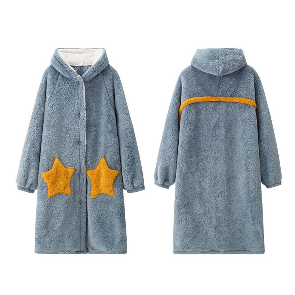 OCEANMAP Áo Choàng Ngủ Có Nón Bằng Vải Lông Cừu San Hô Họa Tiết Hoạt Hình Dễ Thương Dành