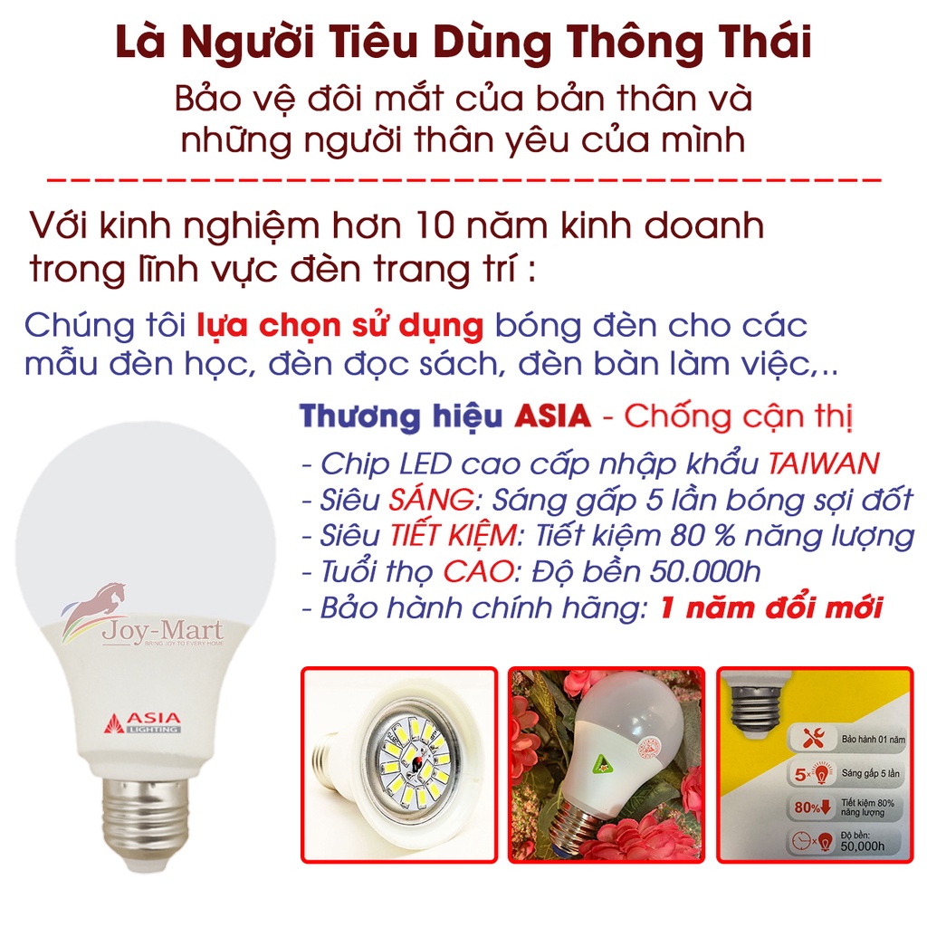 Đèn Bàn Học Pixar Chống Cận Thị ♥️JOYMART♥️ Đèn Học Để Bàn Tặng Kèm Bóng LED 9W ASIA Cao Cấp Bảo Vệ Mắt Cho Học Sinh