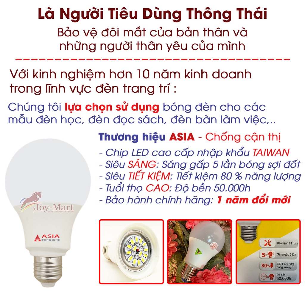 Đèn Bàn Học Pixar Chống Cận Thị ♥️JOYMART♥️ Đèn Học Để Bàn Tặng Kèm Bóng LED 9W ASIA Có Đế Tròn Và Kẹp