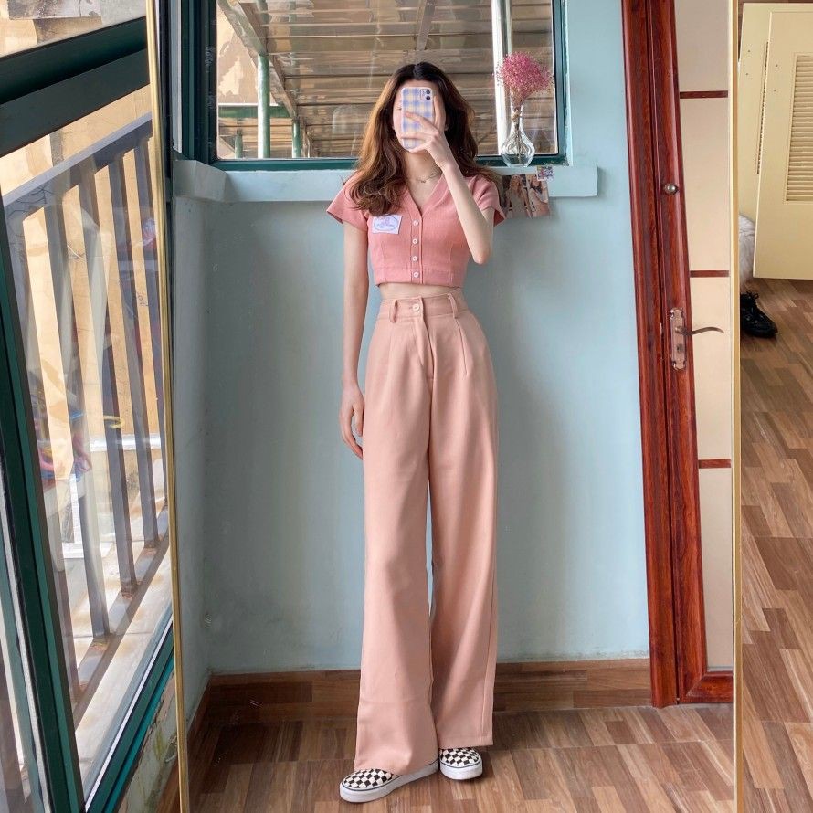 [ord] Sét Quần tây + Áo croptop Hồng pastel (S20) – Hàng có sẵn quần