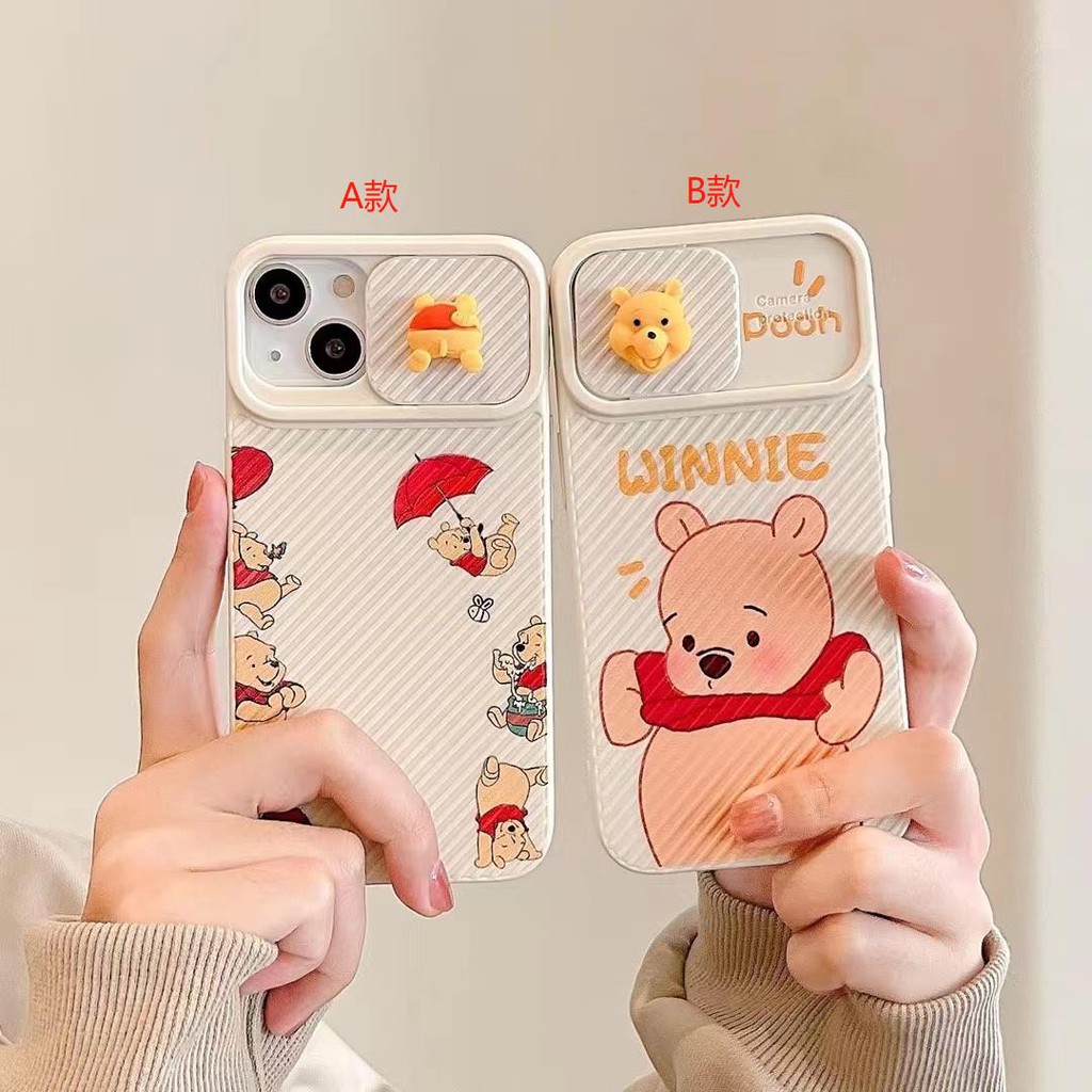Ốp Điện Thoại Mềm Có Nắp Trượt Bảo Vệ Ống Kính Máy Ảnh Họa Tiết Hoạt Hình Cho iPhone13 12 Pro MAX 11 Xs XR i7 Plus