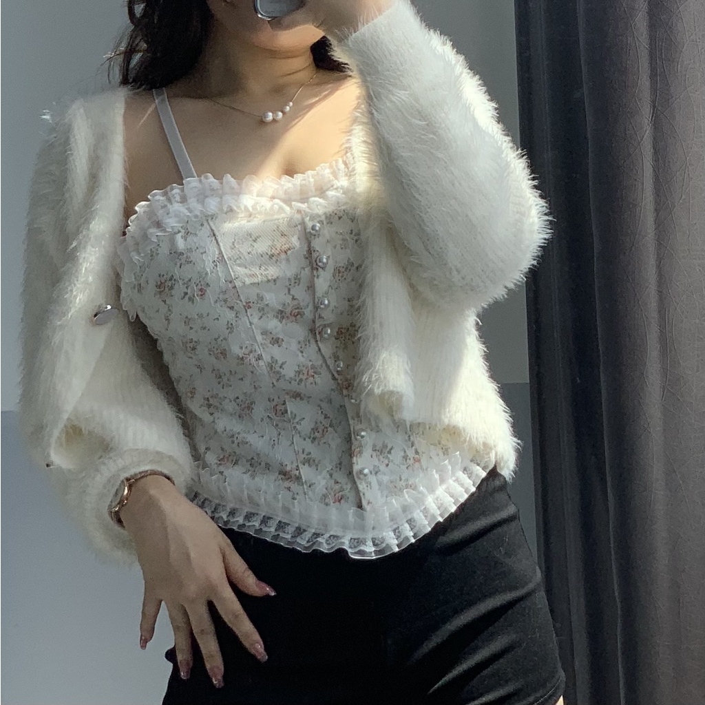 Áo Bra Nữ Bralette Ren Hoa Nút Ngọc Sexy Sang Chảnh