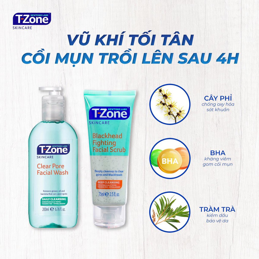 Gel rửa mặt tràm trà cho da dầu mụn T-Zone Clear Pore Facial Wash 200ml