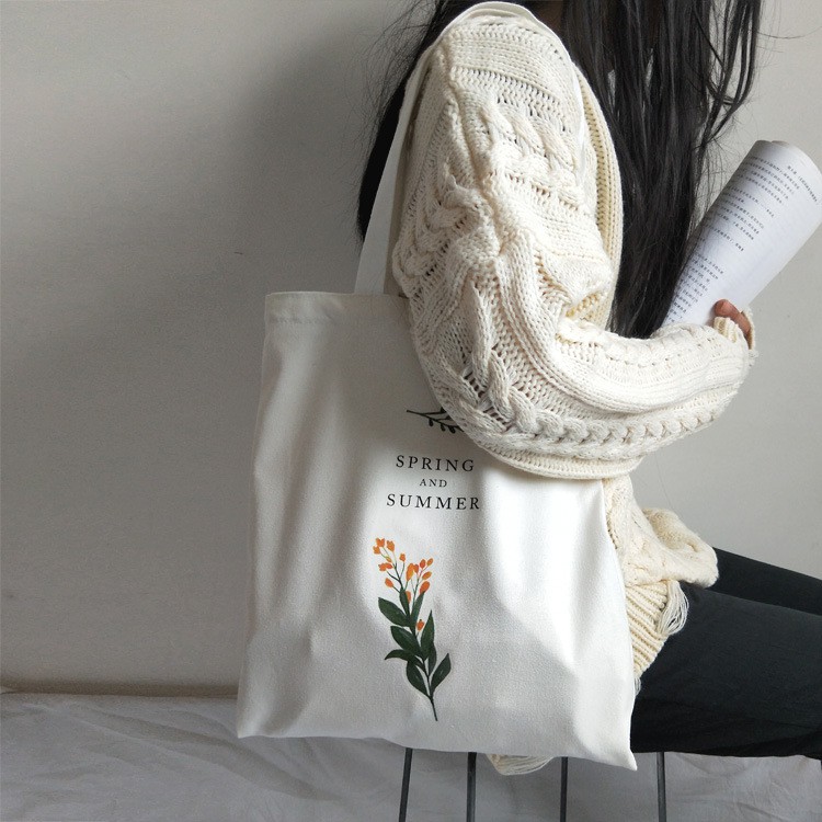 Túi tote vải bố đựng đồ canvas hinh hoa cải có Khóa miệng tiện dụng dễ dàng phối đồ